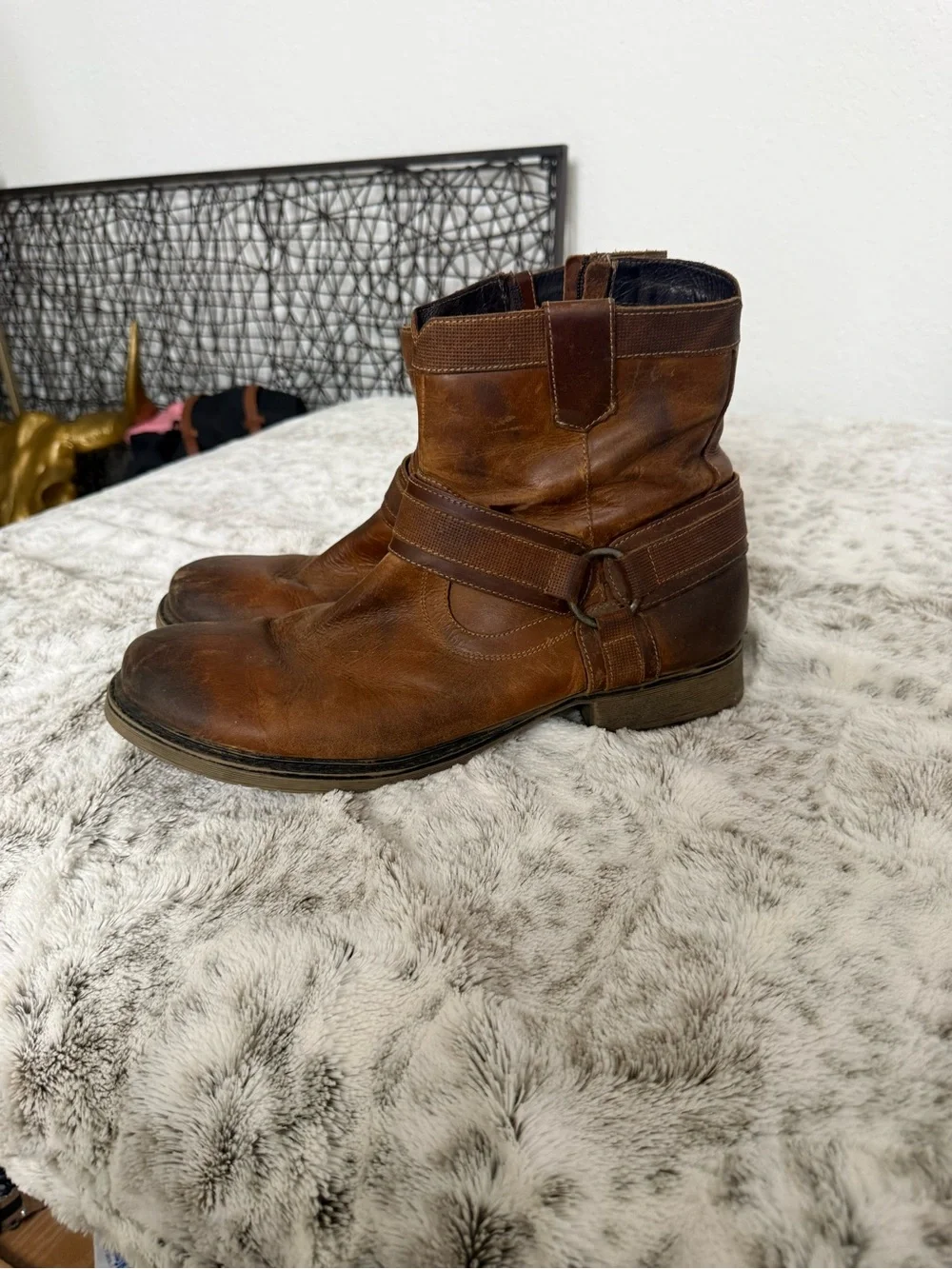 Brown Leather Harness Boots - Men
